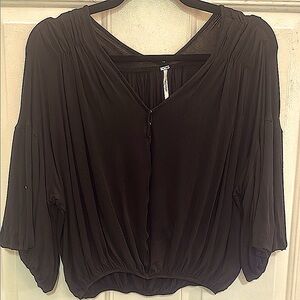 Free People Black Relaxed Ruched Blouse